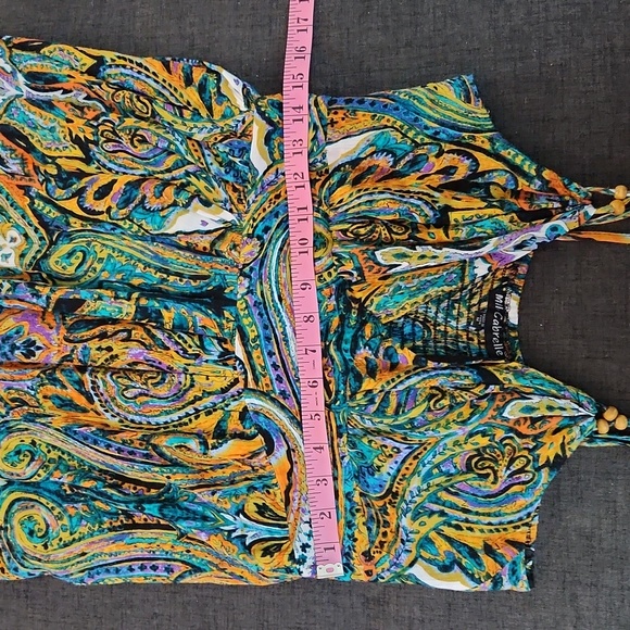 2/$25 Green and Blue Boho Paisley Print Maxi V-Neck Sundress W/ Bead Detail SzM - Picture 7 of 8